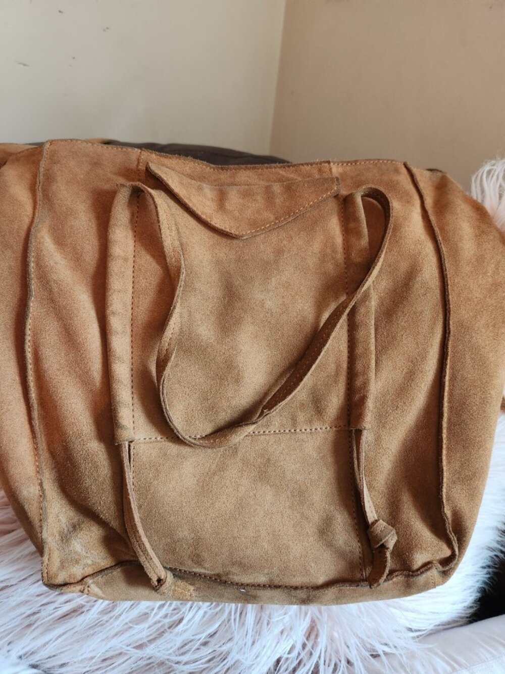 ZARA Tan Brown Suede Leather Large Tote Shoulder Bag Boho Slouchy